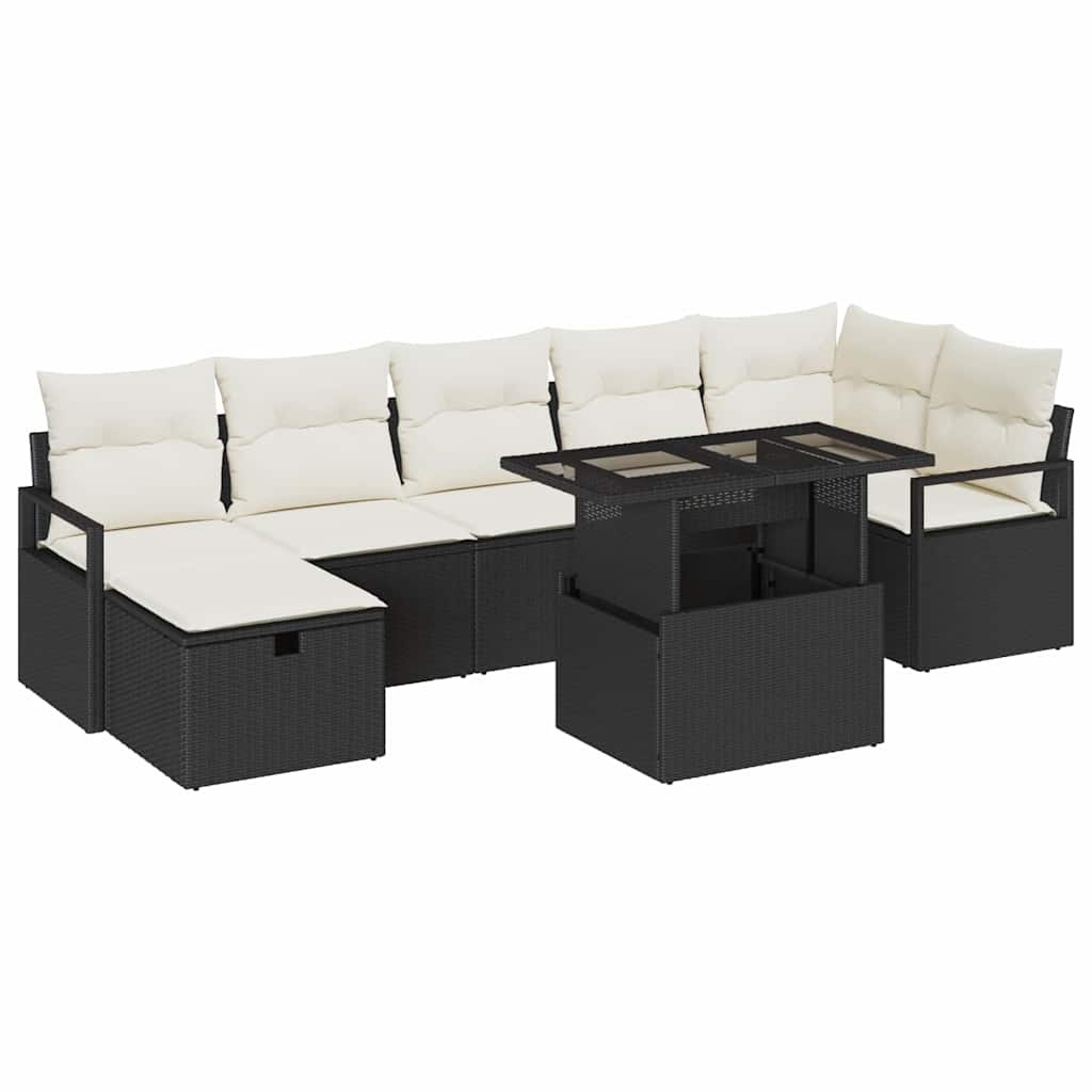 vidaXL Garten-Sofa-Set mit Kissen 8 pcs Schwarz Poly Rattan