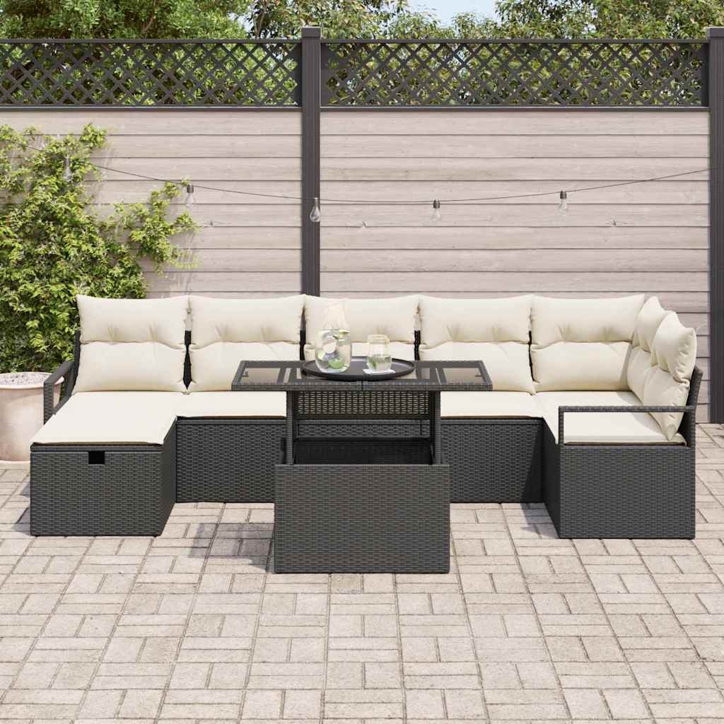 vidaXL Garten-Sofa-Set mit Kissen 8 pcs Schwarz Poly Rattan