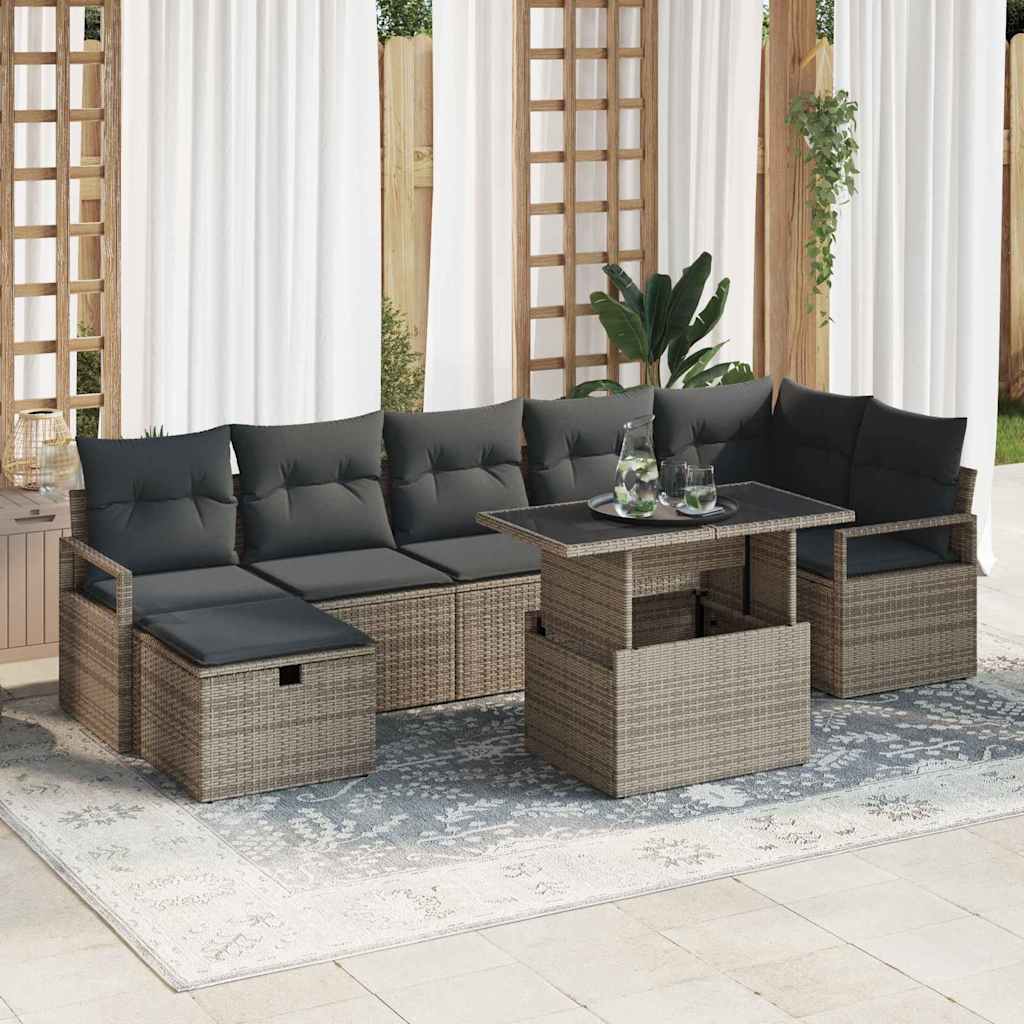 vidaXL Garten-Sofa-Set mit Kissen 8 pcs Schwarz Poly Rattan