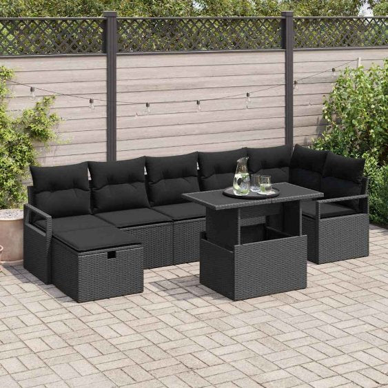 vidaXL Garten-Sofa-Set mit Kissen 8 pcs Schwarz Poly Rattan