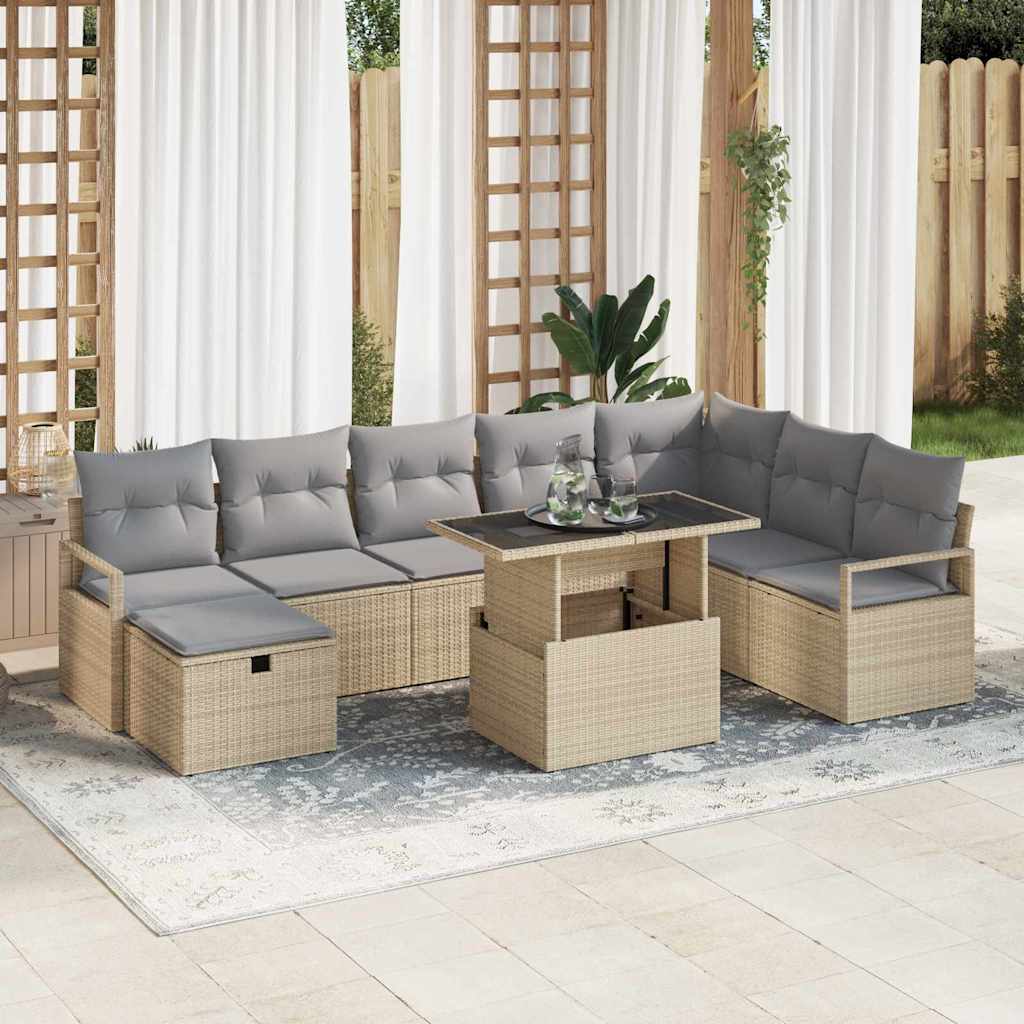 vidaXL Garten-Sofa-Set mit Kissen 9 pcs Schwarz Poly Rattan