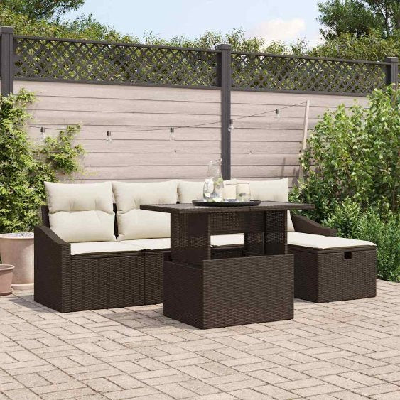 vidaXL Gartensofa-set mit Kissen 6 pcs Schwarz Poly-Rattan