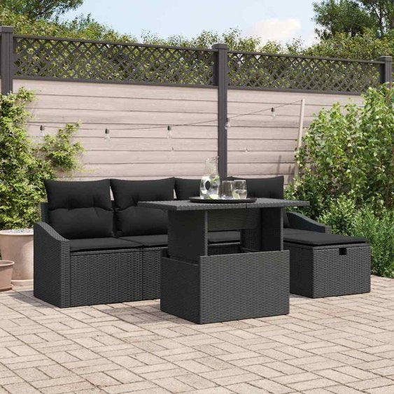 vidaXL Gartensofa-set mit Kissen 6 pcs Schwarz Poly-Rattan