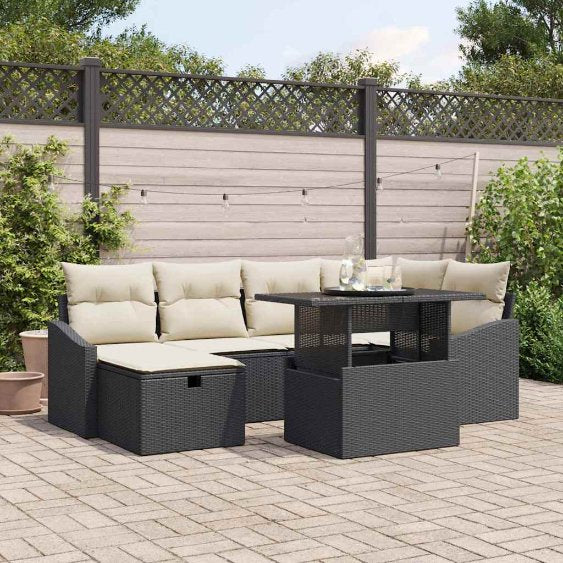vidaXL Gartensofa-set mit Kissen 7 pcs Schwarz Poly-Rattan