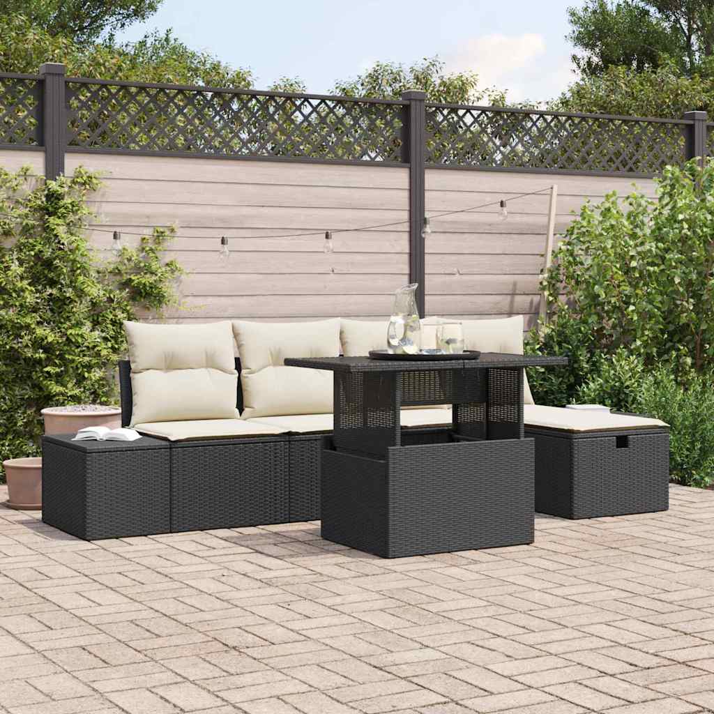 vidaXL Garten-Sofa-Set 6 pcs Schwarz Poly-Rattan