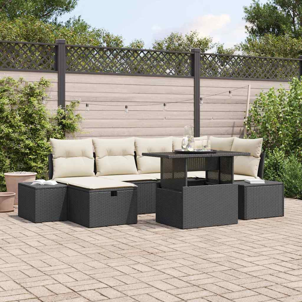 vidaXL Garten-Sofa-Set 7 pcs Schwarz Poly-Rattan