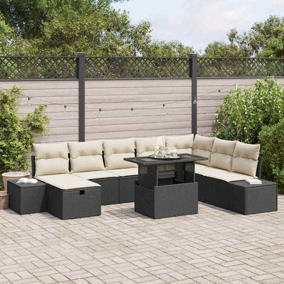 Garten-Sofa-Set 9 pcs Schwarz Poly-Rattan