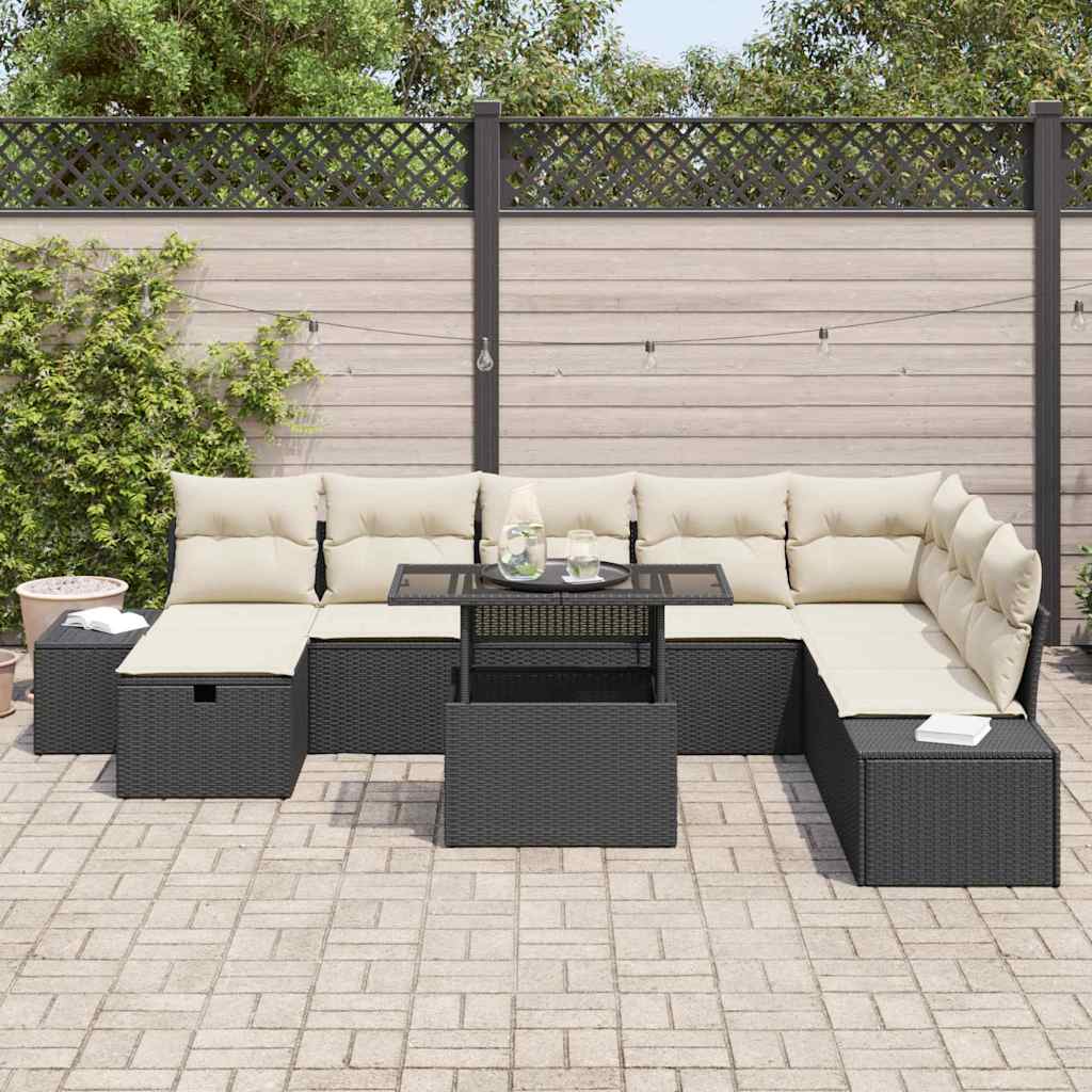 Garten-Sofa-Set 9 pcs Schwarz Poly-Rattan