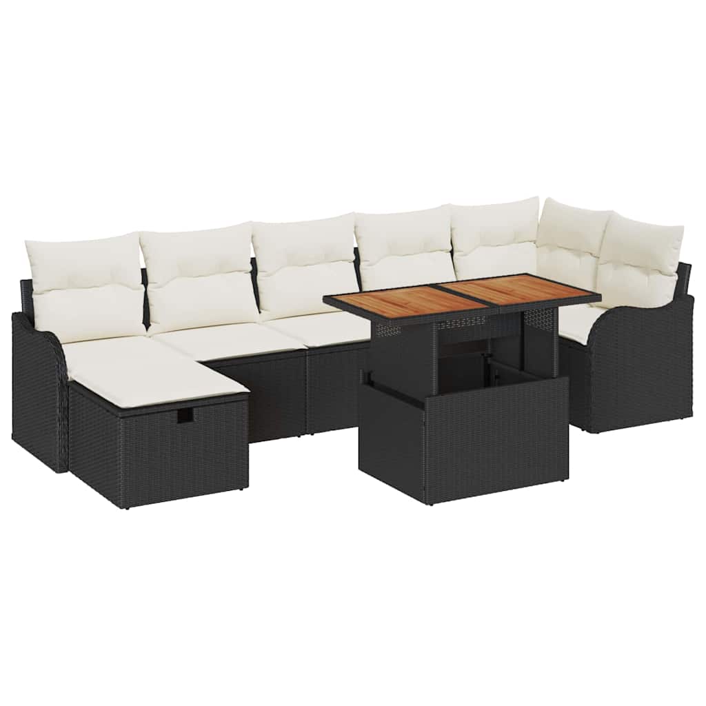 vidaXL Garten-Sofa-Set mit Speicher 8 pcs Schwarz Poly Rattan