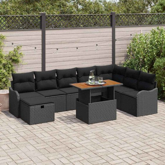 Garten-Sofa-Set 9 pcs Schwarz Poly-Rattan