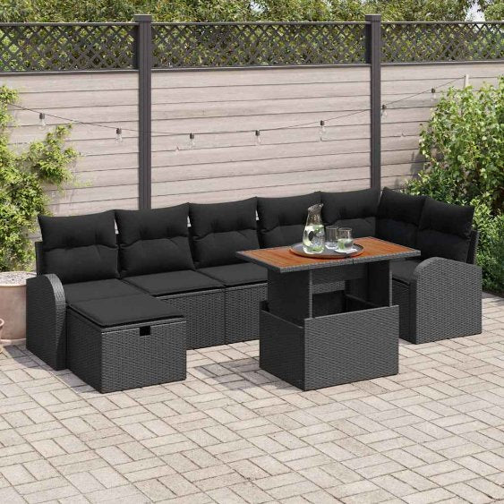 Garten-Sofa-Set 8 pcs Schwarz Poly-Rattan