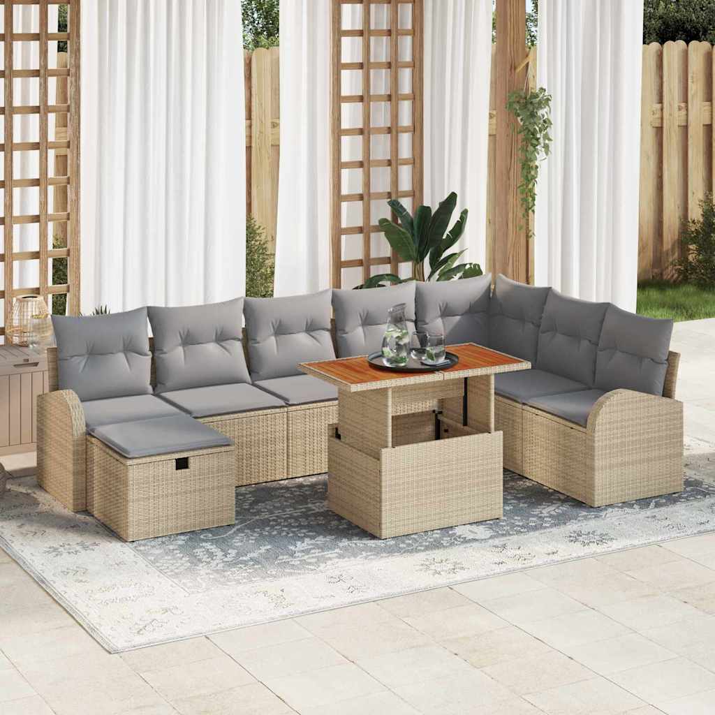 Garten-Sofa-Set 9 pcs Schwarz Poly-Rattan
