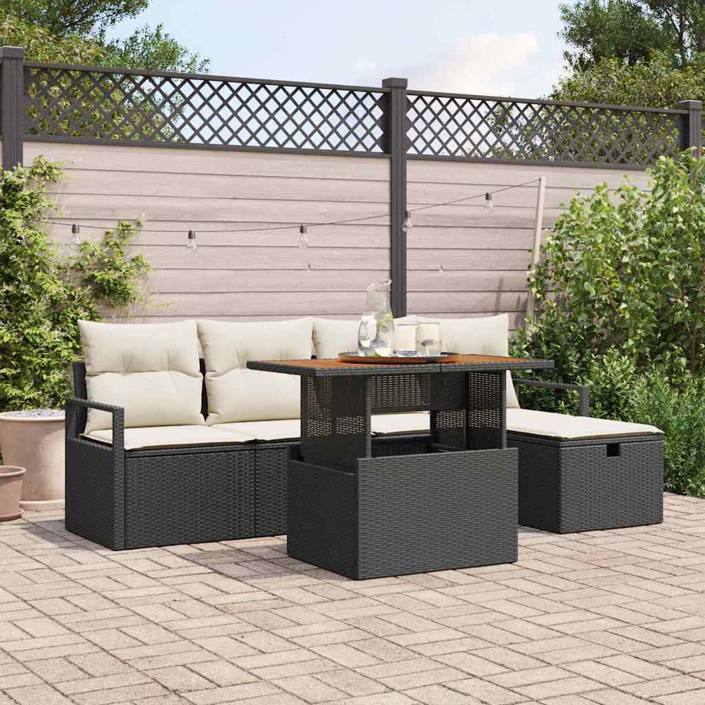 vidaXL Garten-Sofa-Set 6 pcs Schwarz Poly-Rattan