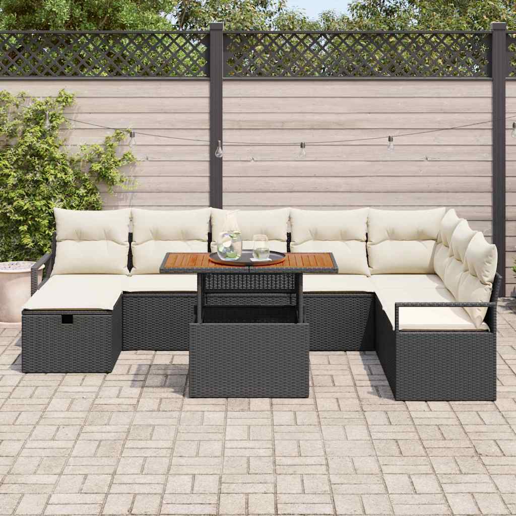 Garten-Sofa-Set 9 pcs Schwarz Poly-Rattan