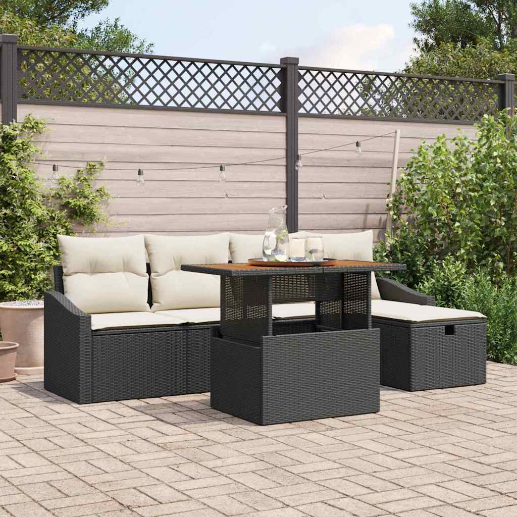 vidaXL Garten-Sofa-Set 6 pcs Schwarz Poly-Rattan