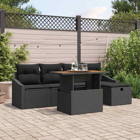 vidaXL Garten-Sofa-Set 6 pcs Schwarz Poly-Rattan