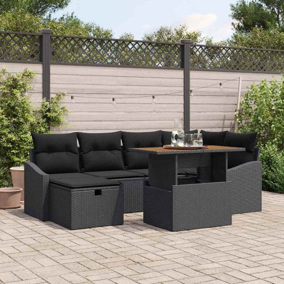 vidaXL Garten-Sofa-Set 7 pcs Schwarz Poly-Rattan