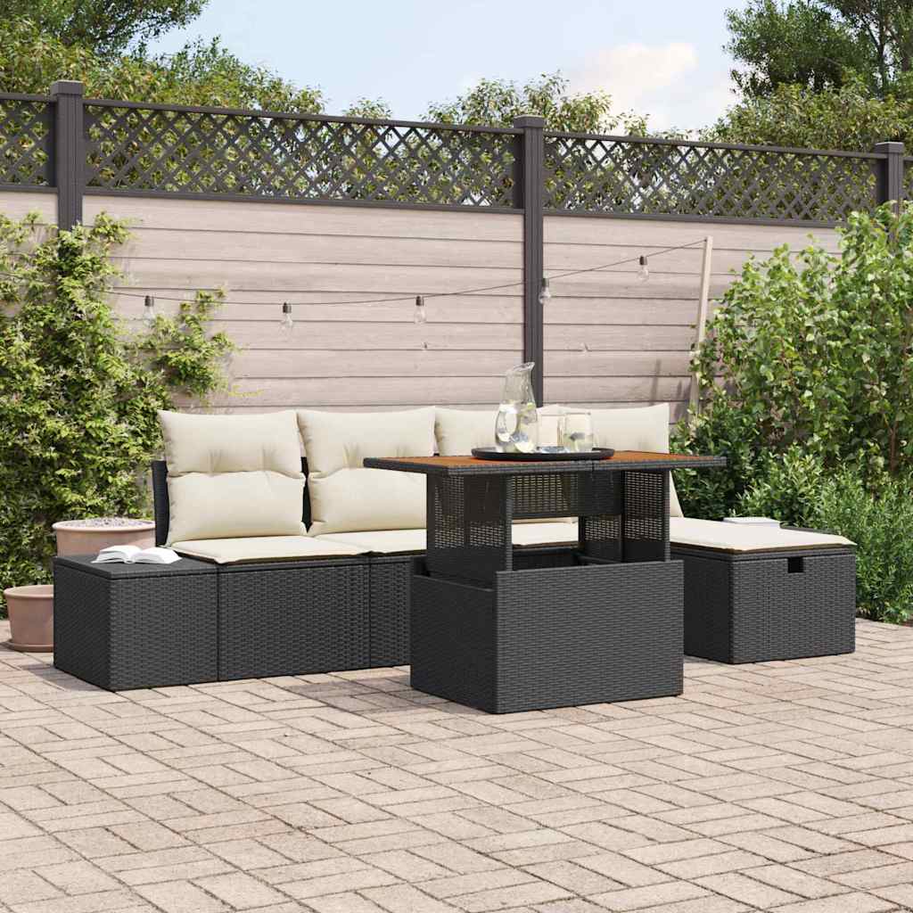 vidaXL Garten-Sofa-Set 6 pcs Schwarz Poly-Rattan