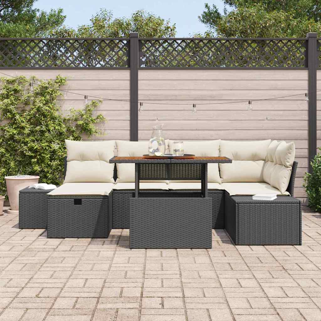 vidaXL Garten-Sofa-Set 7 pcs Schwarz Poly-Rattan