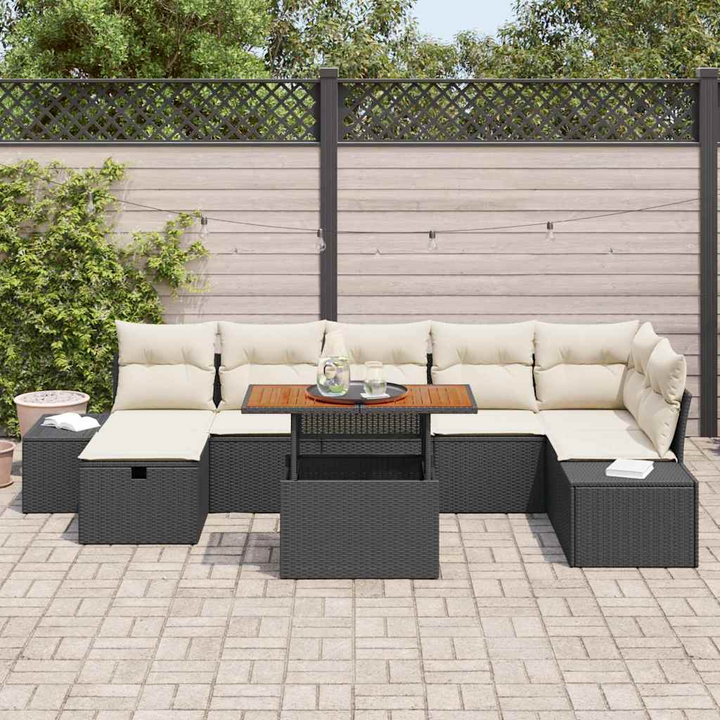 Garten-Sofa-Set 8 pcs Schwarz Poly-Rattan