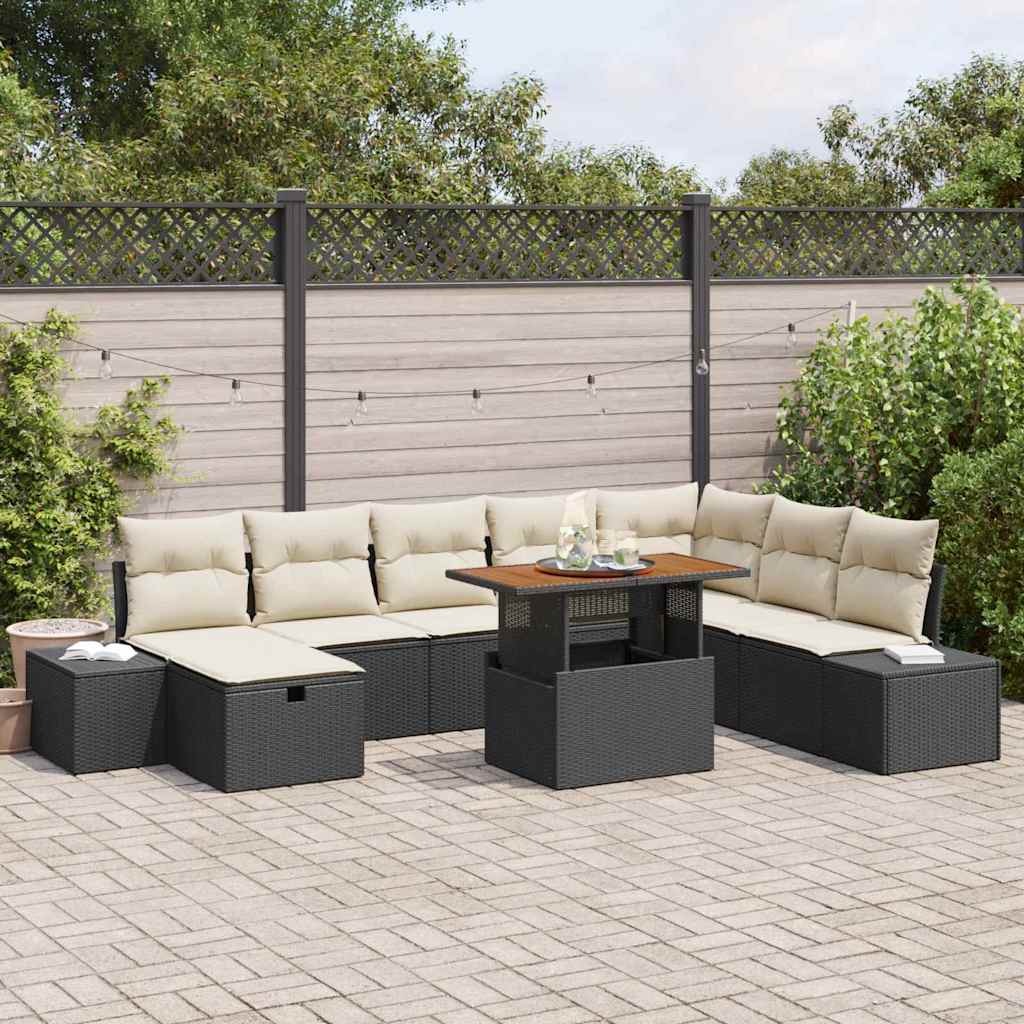 vidaXL Garten-Sofa-Set mit Speicher 9 pcs Schwarz Poly Rattan