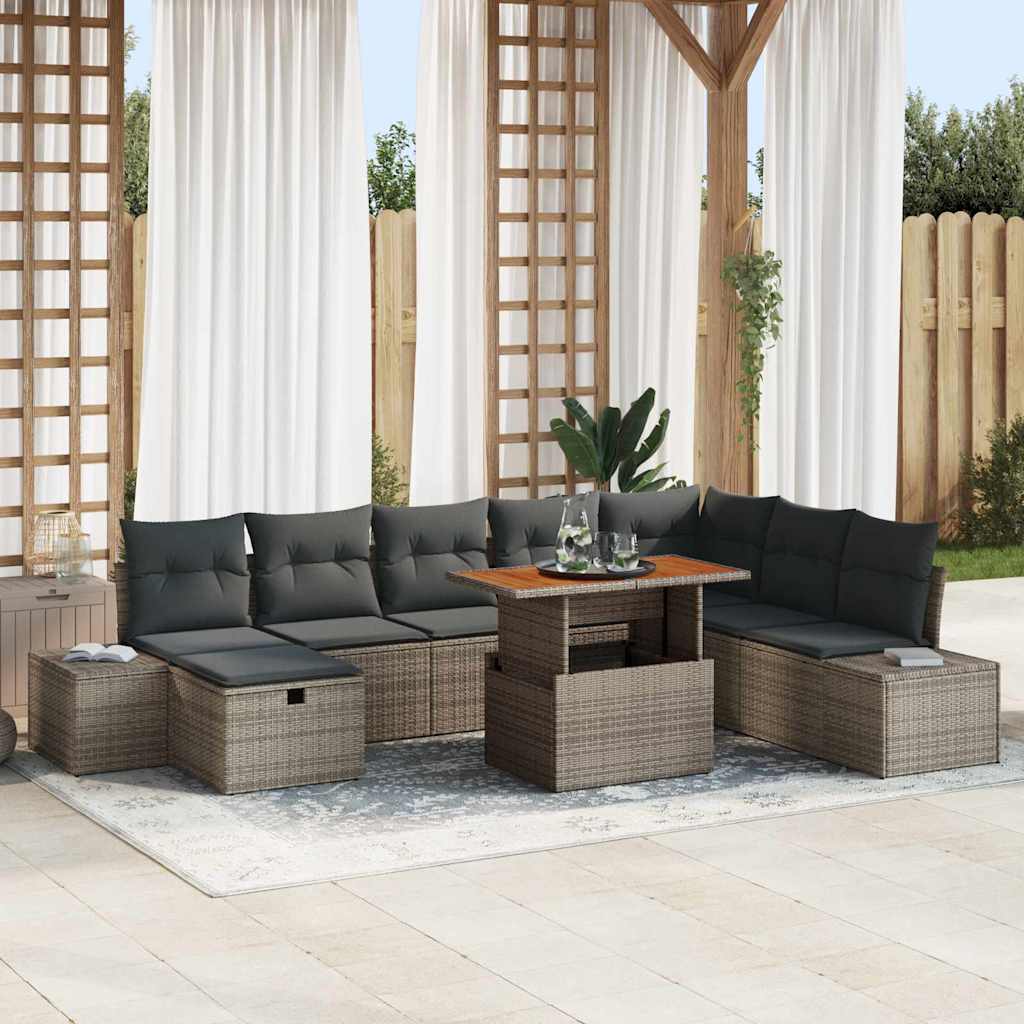 vidaXL Garten-Sofa-Set mit Speicher 9 pcs Schwarz Poly Rattan
