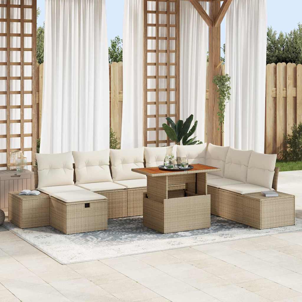 vidaXL Garten-Sofa-Set mit Speicher 9 pcs Schwarz Poly Rattan