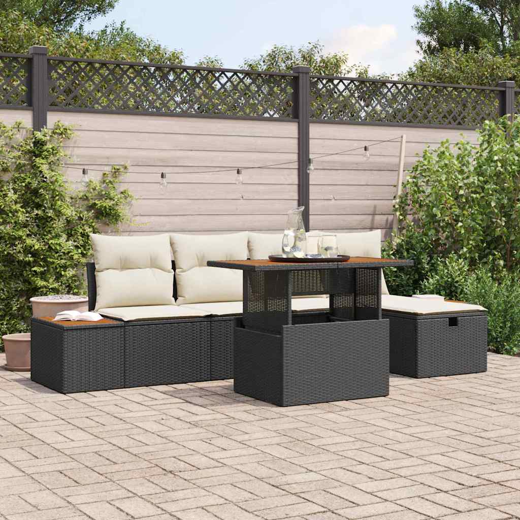 vidaXL Garten-Sofa-Set 6 pcs Schwarz Poly-Rattan
