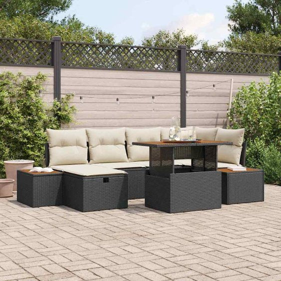 vidaXL Garten-Sofa-Set 7 pcs Schwarz Poly-Rattan