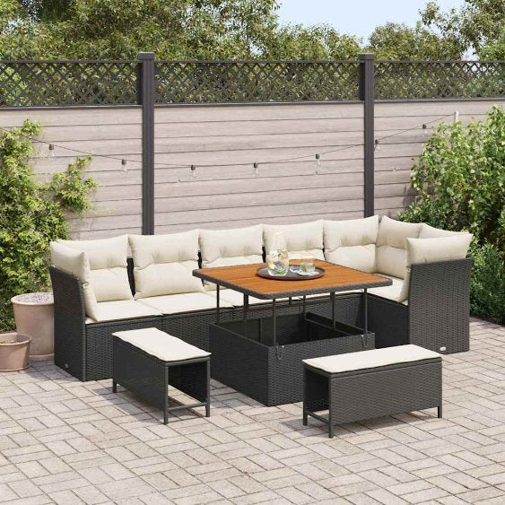vidaXL Gartensofa-set 9 pcs Schwarz Poly-Rattan