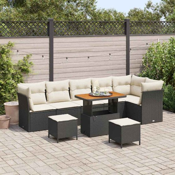 vidaXL Gartensofa-set 9 pcs Schwarz Poly-Rattan
