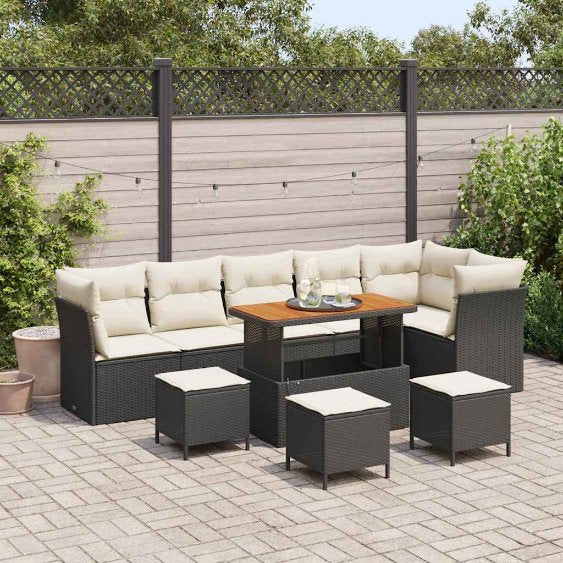 vidaXL Gartensofa-set 9 pcs Schwarz Poly-Rattan