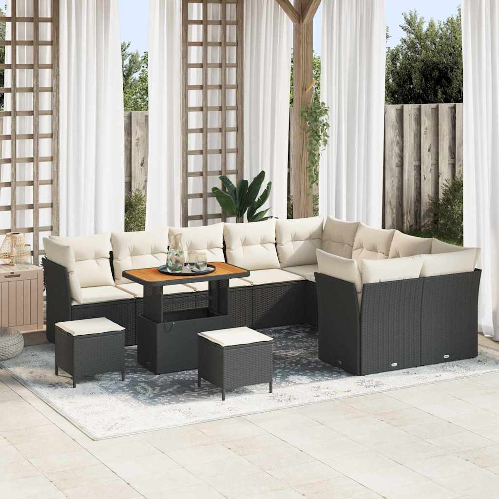 Garten-Sofa-Set 12 pcs Schwarz Poly-Rattan