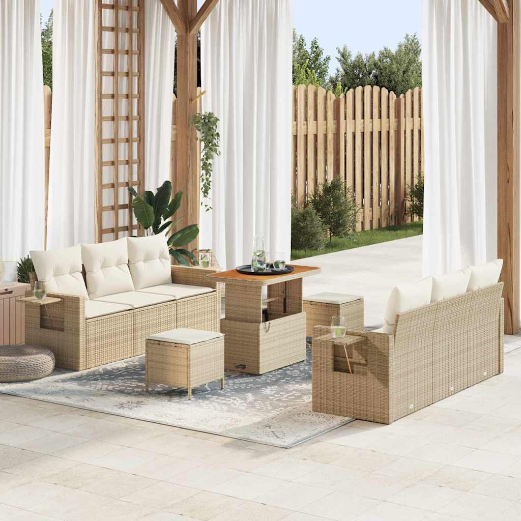 vidaXL Gartensofa-set mit Kissen 9 pcs Schwarz Poly-Rattan