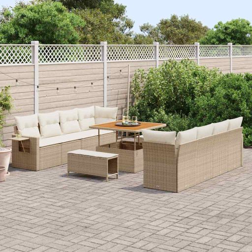vidaXL Garten-Sofa-Set mit Speicher 11 pcs Schwarz Poly Rattan