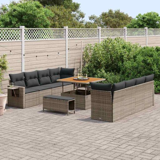 vidaXL Garten-Sofa-Set mit Speicher 11 pcs Schwarz Poly Rattan