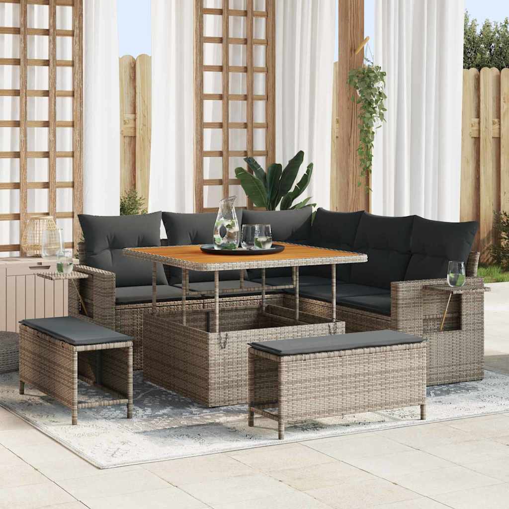 vidaXL Gartensofa-set mit Kissen 8 pcs Schwarz Poly-Rattan