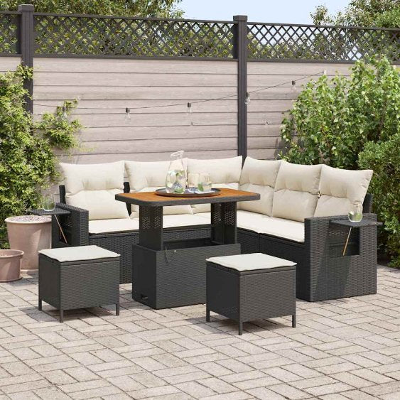 vidaXL Gartensofa-set mit Kissen 8 pcs Schwarz Poly-Rattan