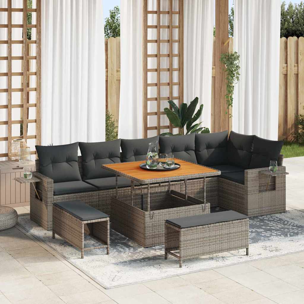 Garten-Sofa-Set 9 pcs Schwarz Poly-Rattan