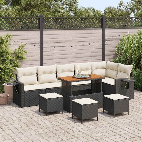 Garten-Sofa-Set 9 pcs Schwarz Poly-Rattan