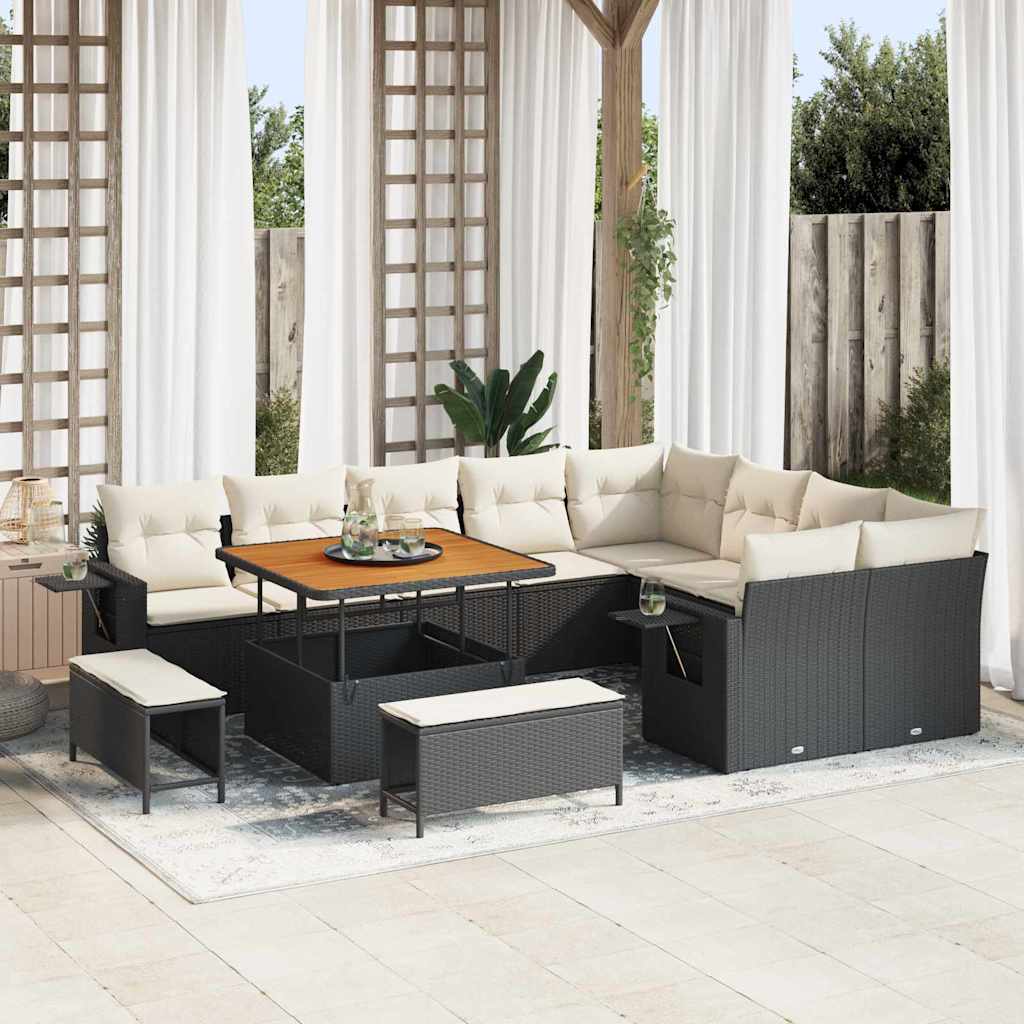 Gartensofa-set 12 pcs Schwarz Poly-Rattan