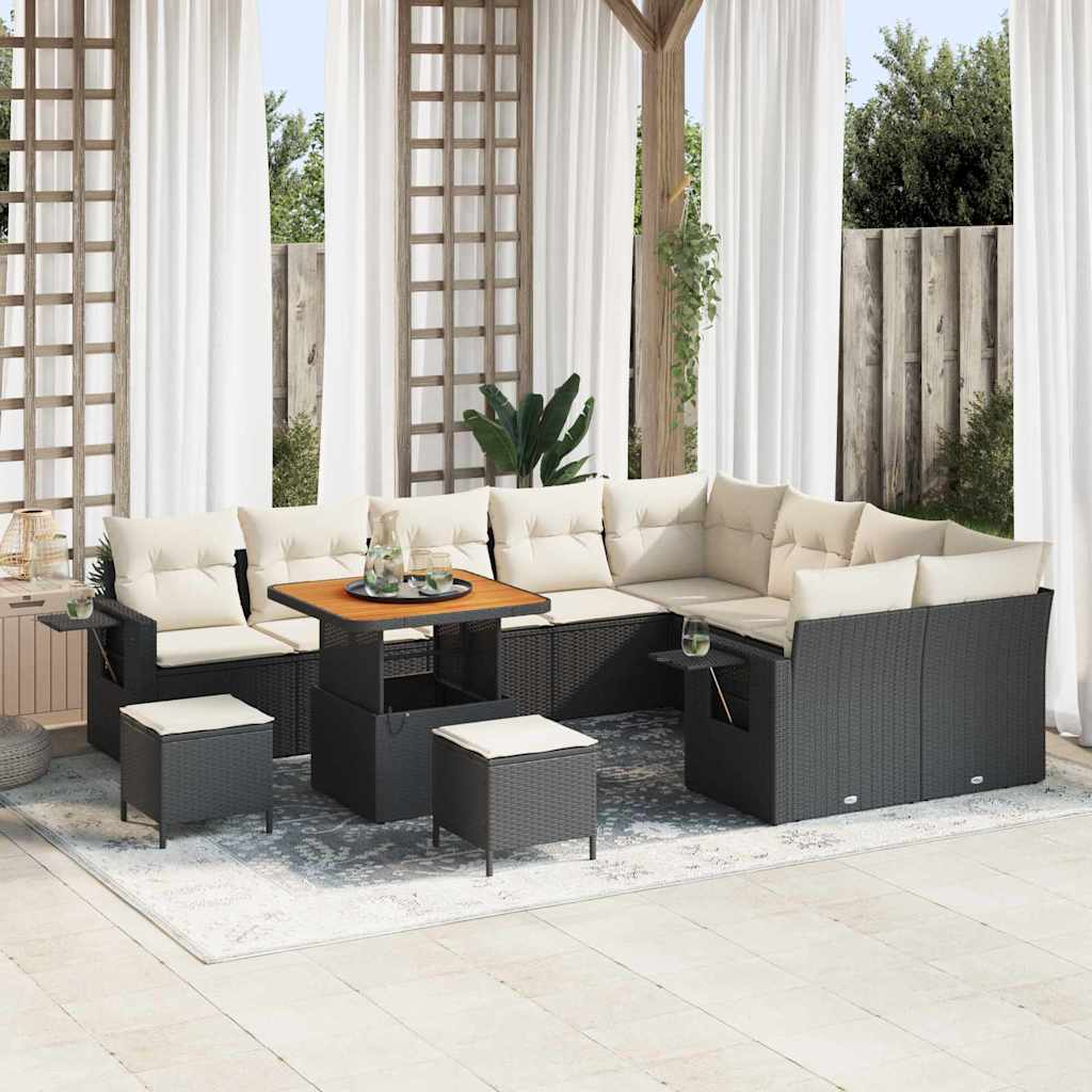Gartensofa-set 12 pcs Schwarz Poly-Rattan