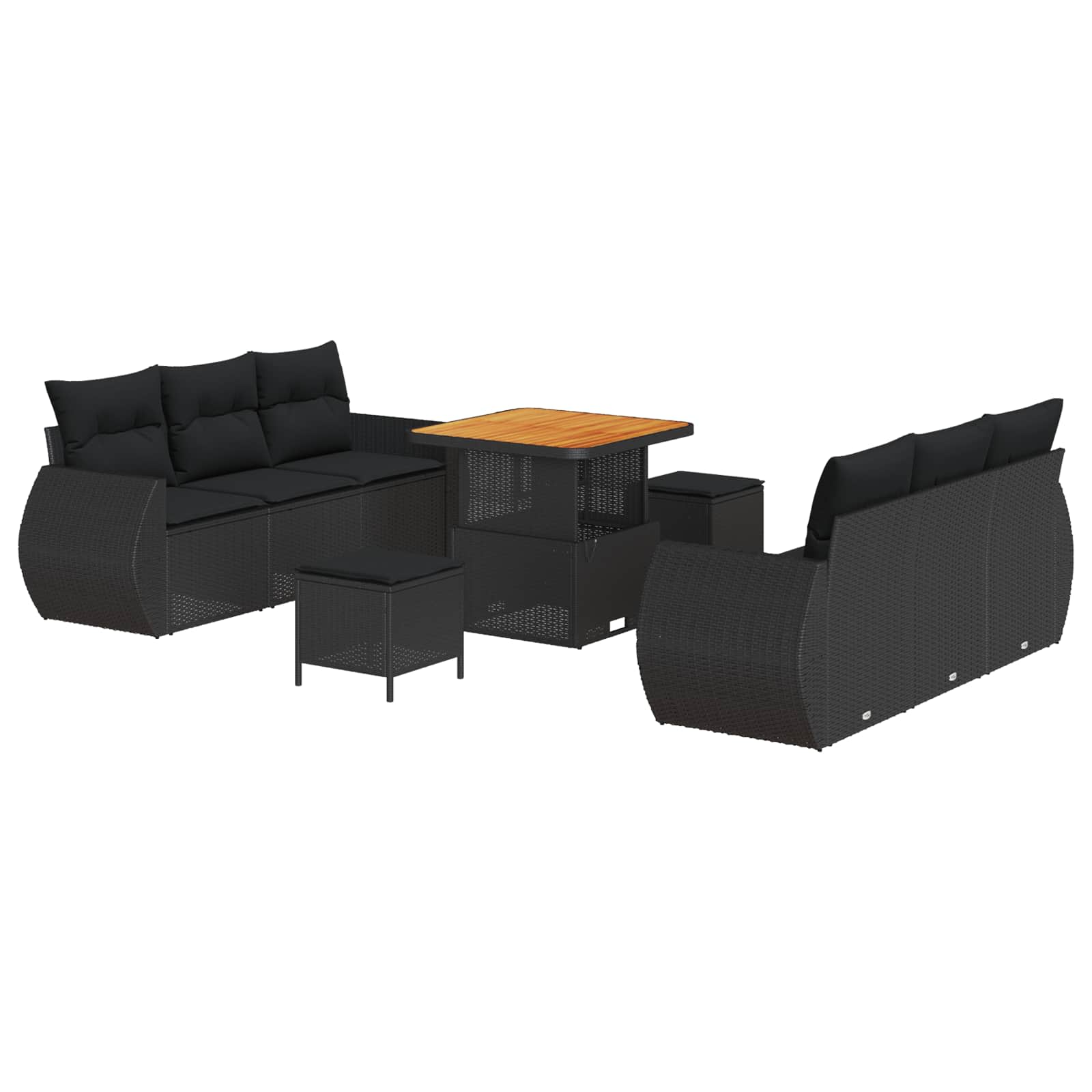vidaXL Gartensofa-set mit Kissen 9 pcs Schwarz Poly-Rattan