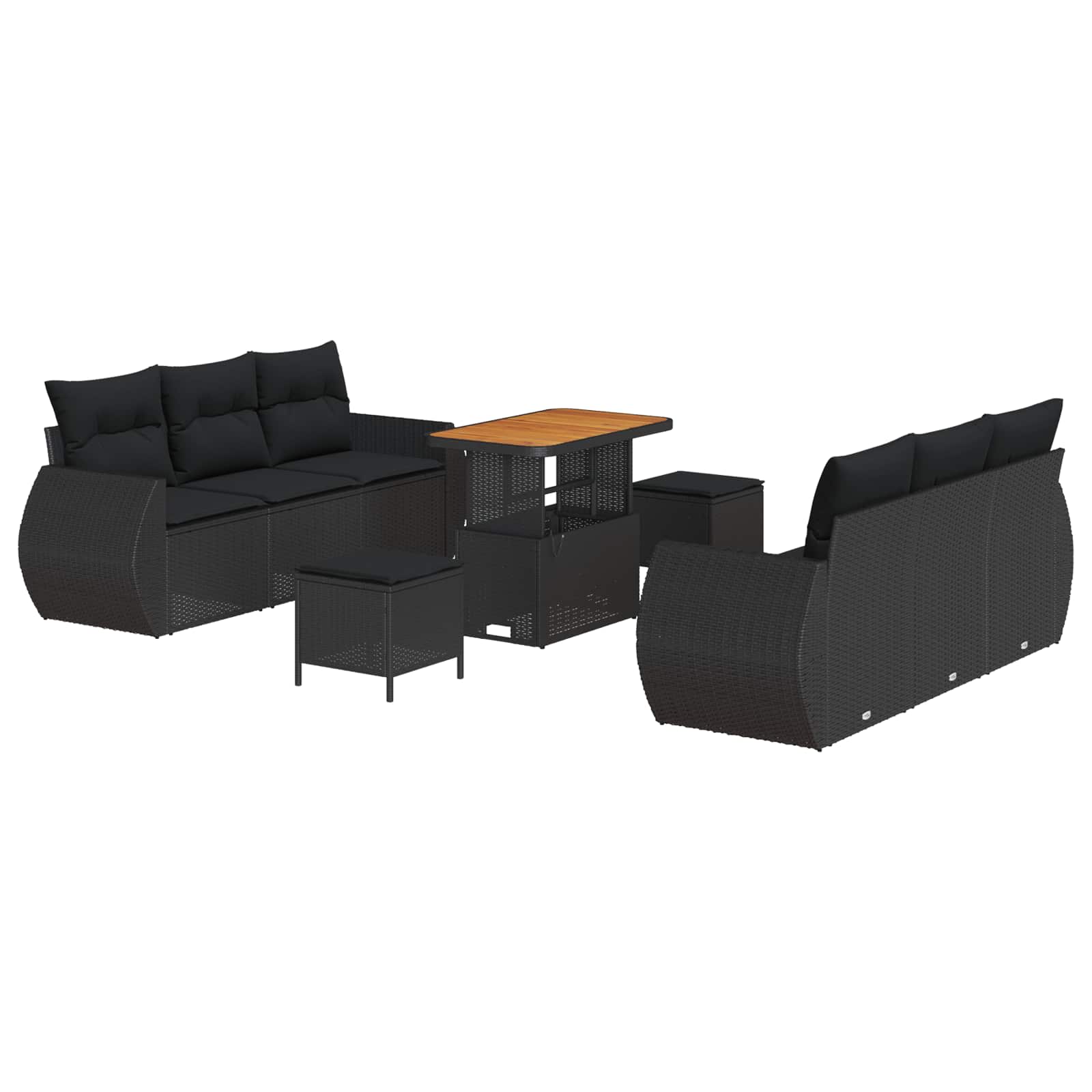 vidaXL Gartensofa-set mit Kissen 9 pcs Schwarz Poly-Rattan