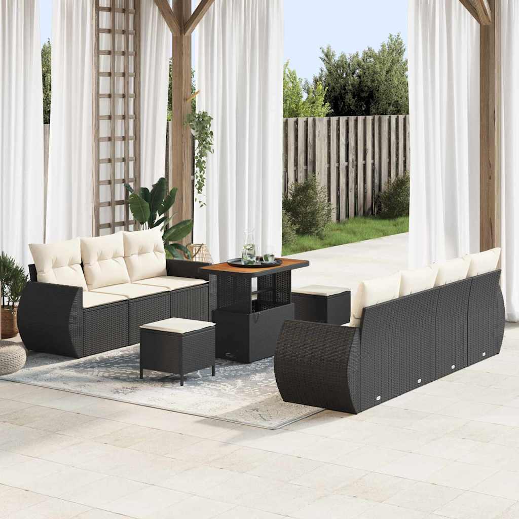 vidaXL Gartensofa-set mit Kissen 10 pcs Schwarz Poly-Rattan