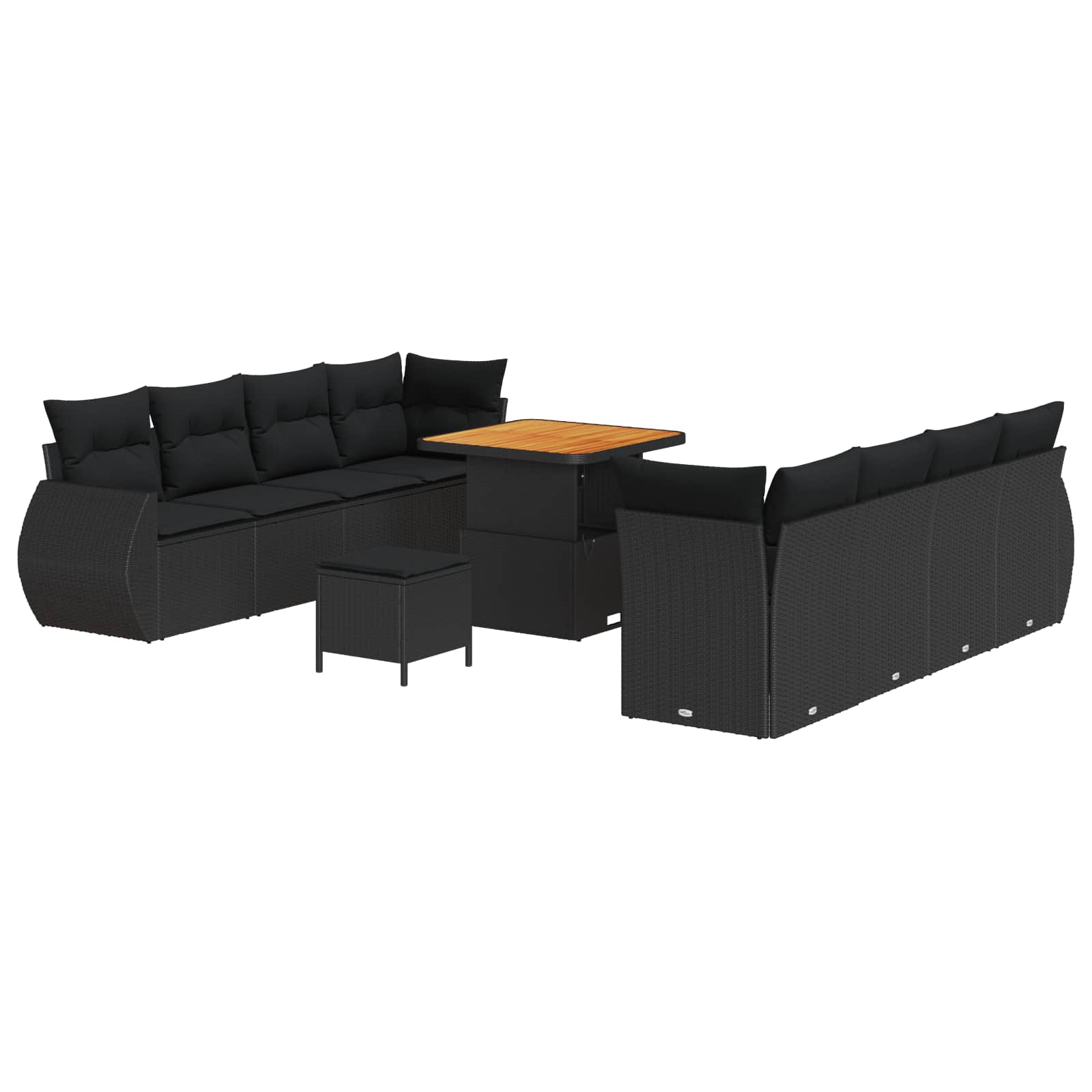 vidaXL Gartensofa-set mit Kissen 11 pcs Schwarz Poly-Rattan