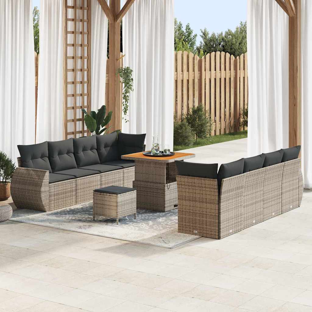 vidaXL Gartensofa-set mit Kissen 11 pcs Schwarz Poly-Rattan