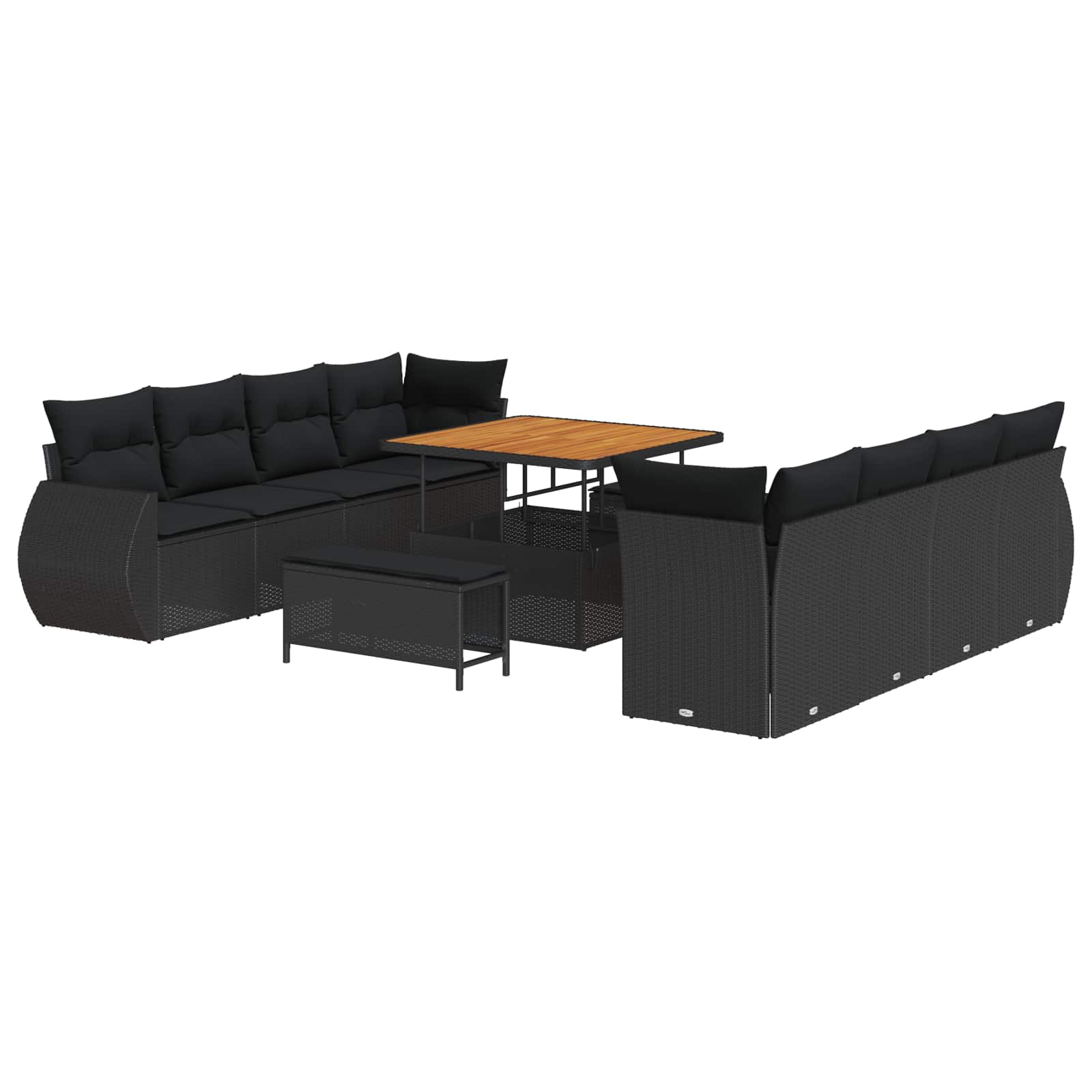 vidaXL Gartensofa-set mit Kissen 11 pcs Schwarz Poly-Rattan