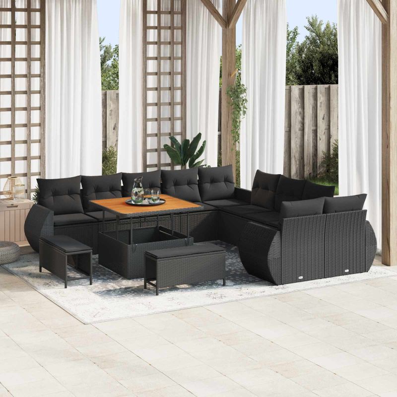 vidaXL Garten-Sofa-Set 13 pcs Schwarz Poly-Rattan