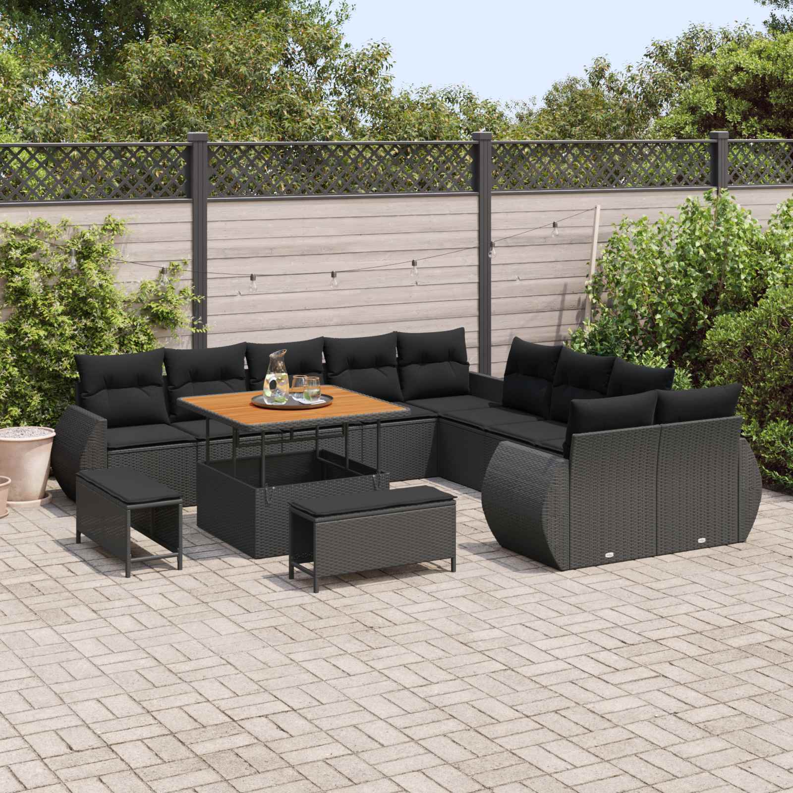 vidaXL Garten-Sofa-Set 13 pcs Schwarz Poly-Rattan